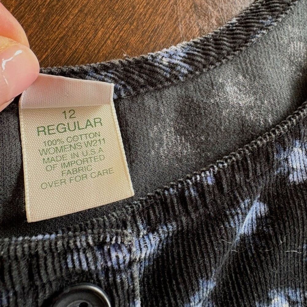 Vintage LL Bean Corduroy Dress Sz 12 Black Floral Button Front Midi Cottagecore - Picture 6 of 10